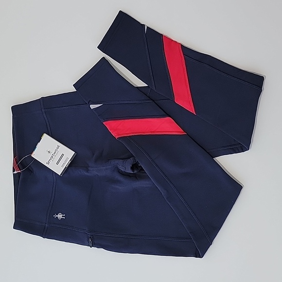 Smartwool Merino Leggings Yoga Pants Tights Sport Fleece Colorblock Navy Red XS - Picture 8 of 16